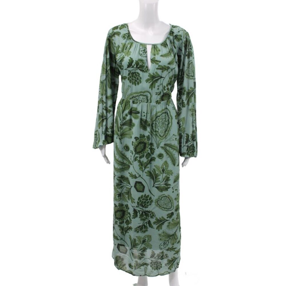 Spartina 449 Womens Maxi Floral Dress Green Long Sleeve Scoop Neck Size L